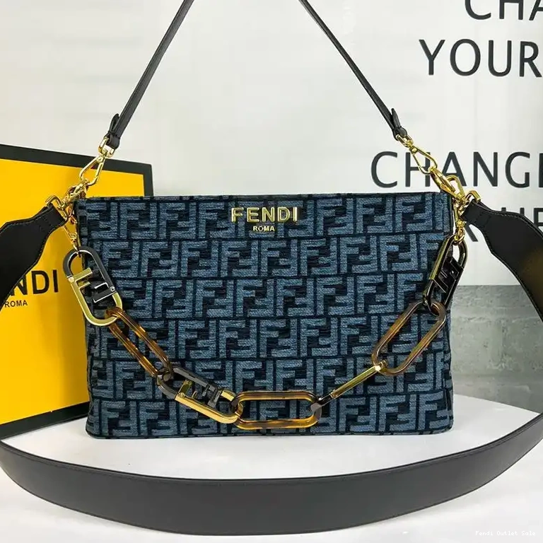 Affordable FF Tapestry Fendi Zip Shoulder Fabric Blue In O'Lock Bag 0522